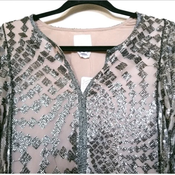 NWT | Free People x Anna Sui Sequin Embroidered Silver Front Slit Maxi Dress XS - Picture 7 of 15